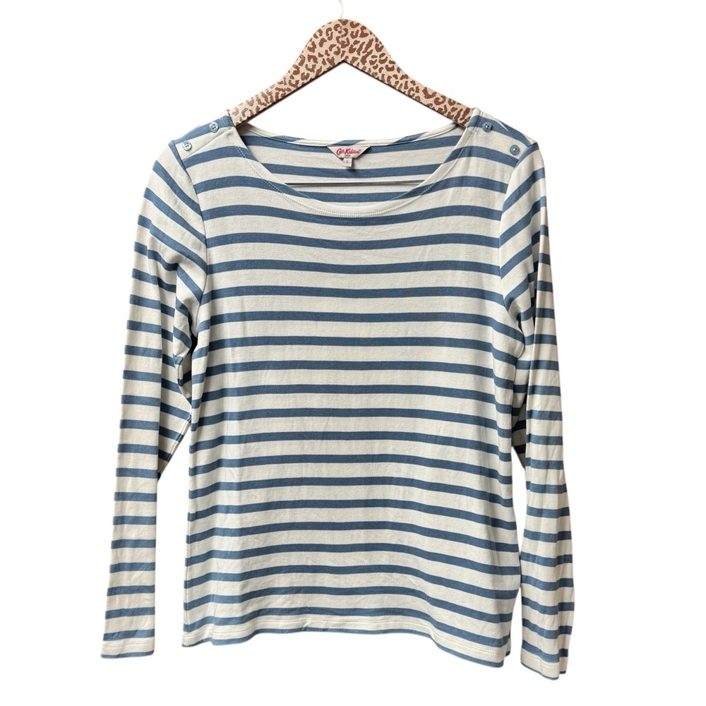 Cath Kidston Long Sleeve Breton Stripe Shirt Top Round Neck Blue White Large L